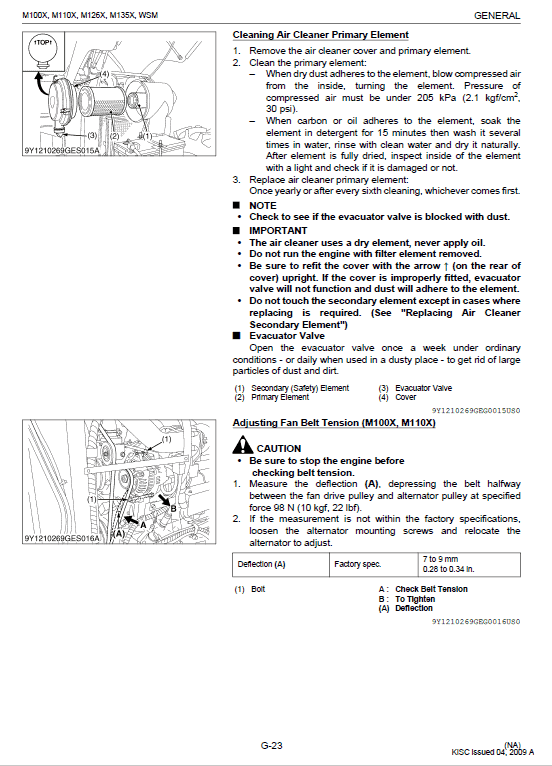 Kubota M100x, M110x, M126x, M135x Tractor Workshop Manual