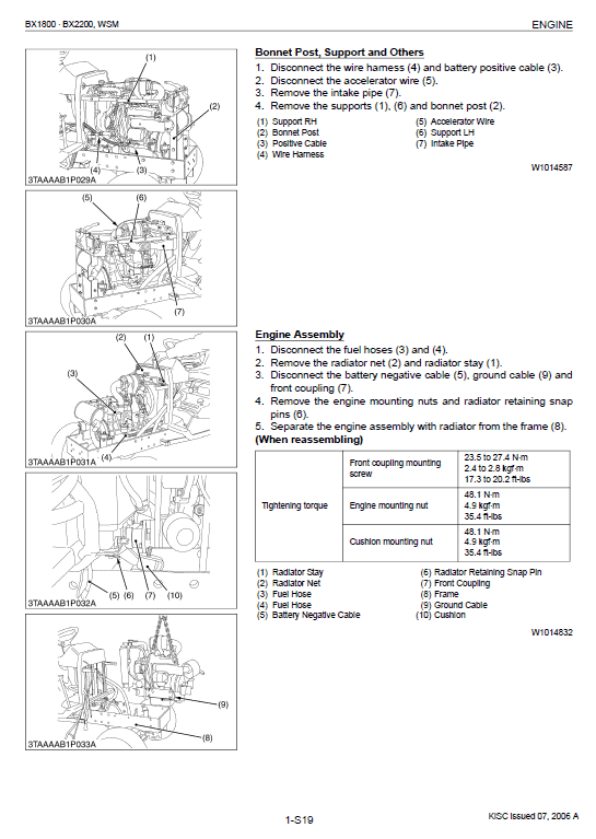 Kubota Bx1800, Bx2200 Tractor Workshop Service Manual