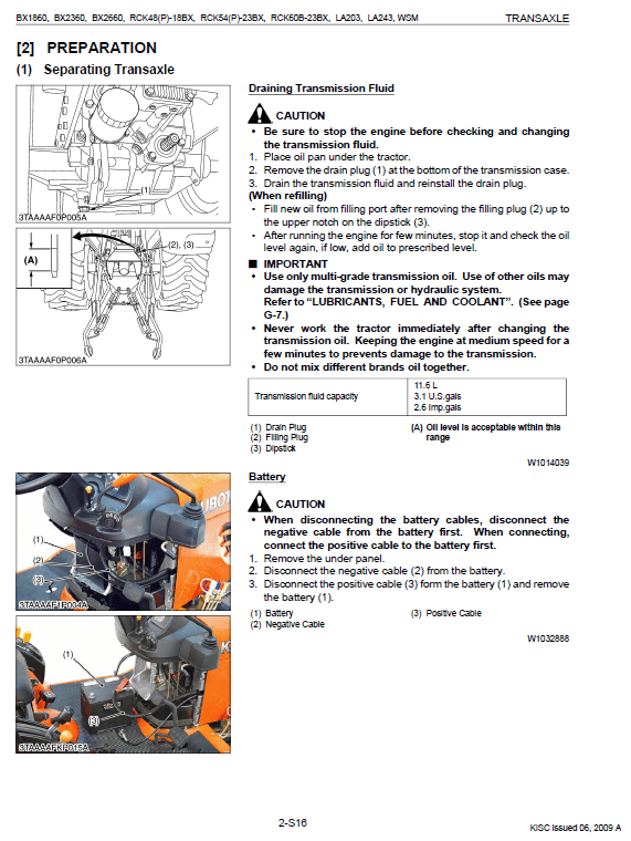 Kubota Bx1860, Bx2360, Bx2660, La203, La243 Tractor Loader Manual