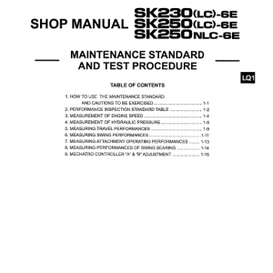 Kobelco Sk250lc-6e Excavator Service Manual