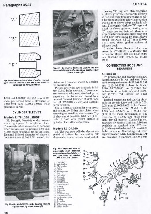 Kubota L175, L210, L225, L260 Tractor Workshop Manual