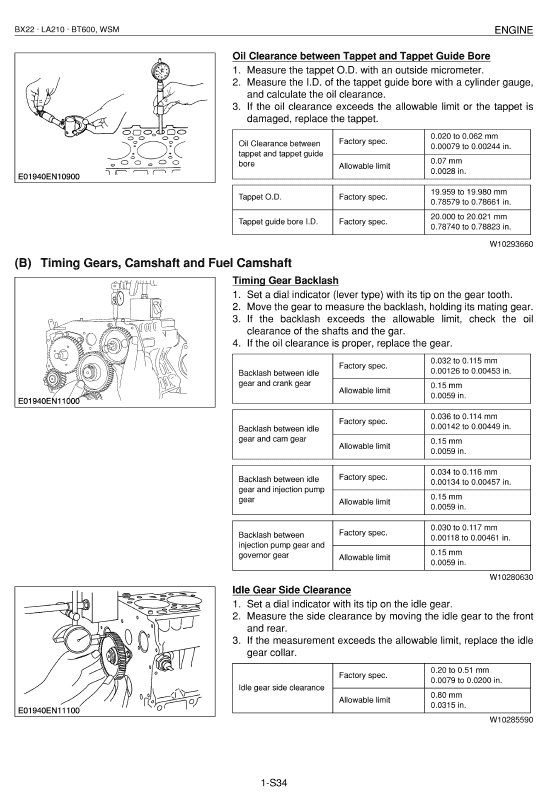 Kubota Bx22, La210, Bt600 Tractor Loader Workshop Service Manual