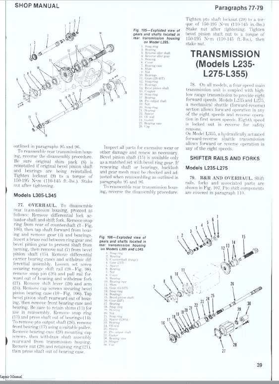 Kubota L185, L235, L245, L285, L295, L305, L345, L355 Tractor Manual