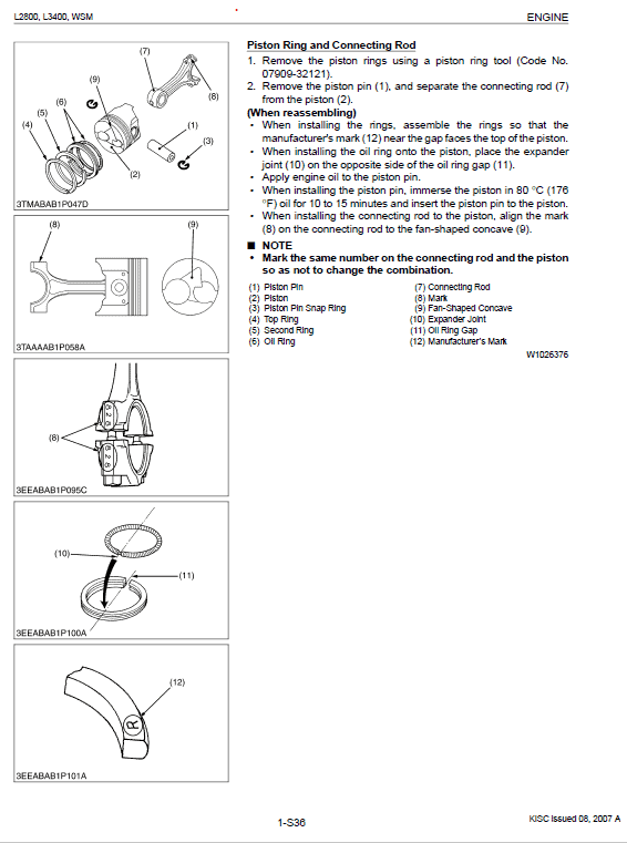 Kubota L2800, L3400 Tractor Workshop Service Manual