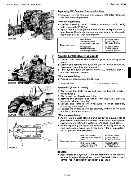 Kubota L3010, L3410, L3710, L4310, L4610 Tractor Workshop Manual