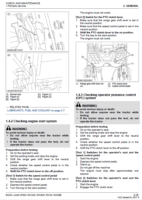 Kubota Bx23s, La340, Bt603 Tractor Loader Workshop Manual