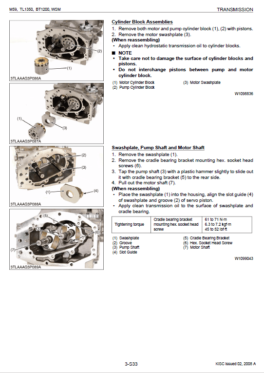 Kubota M59, Tl1350, Bt1200 Tractor Workshop Manual