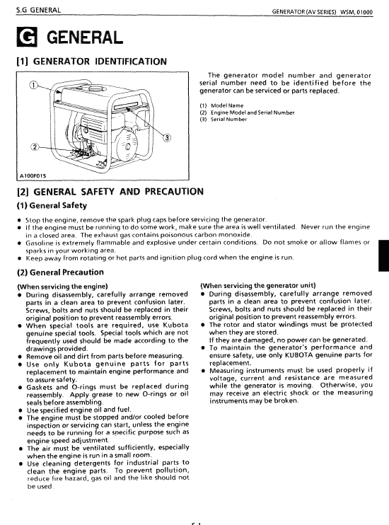 Kubota Av16, Av38, Av55, Av65 Generator Workshop Manual