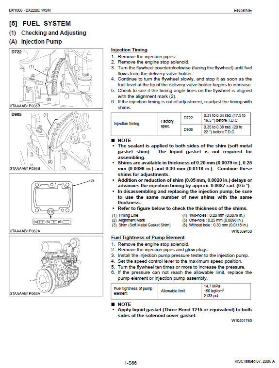 Kubota Bx1800, Bx2200 Tractor Workshop Service Manual