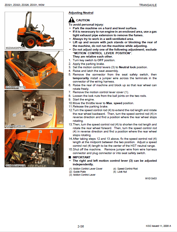 Kubota Zd321, Zd323, Zd326, Zd331 Mower Workshop Service Manual