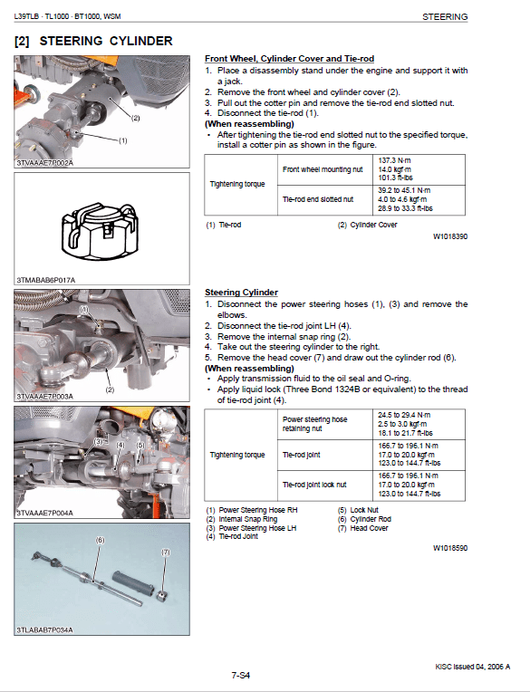 Kubota L39, Tl1000, Bt1000 Tractor Front Loader Workshop Manual