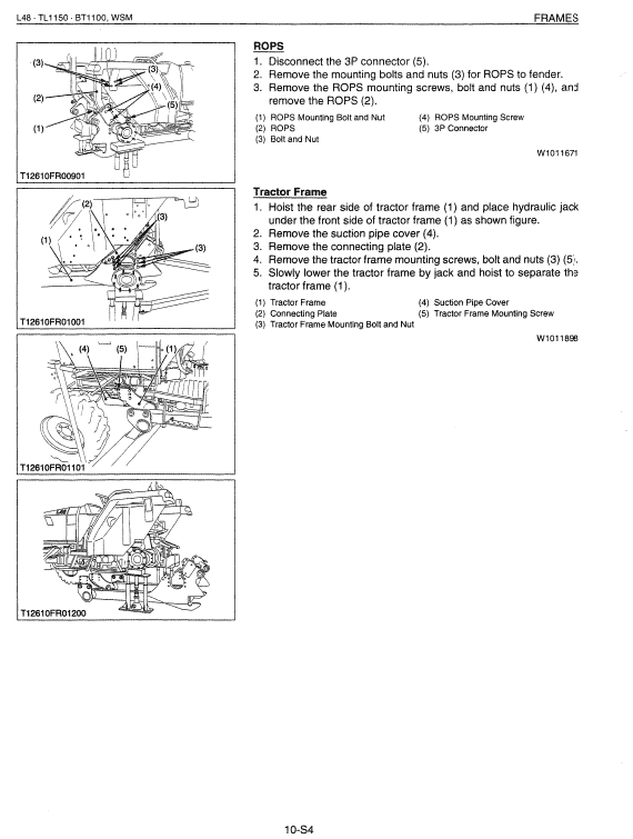 Kubota L48, Tl1150, Bt1100 Tractor Front Loader Workshop Manual