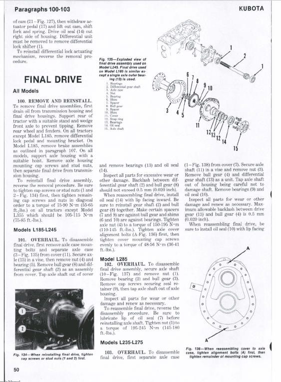 Kubota L185, L235, L245, L285, L295, L305, L345, L355 Tractor Manual