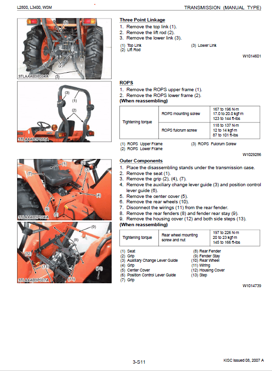 Kubota L2800, L3400 Tractor Workshop Service Manual