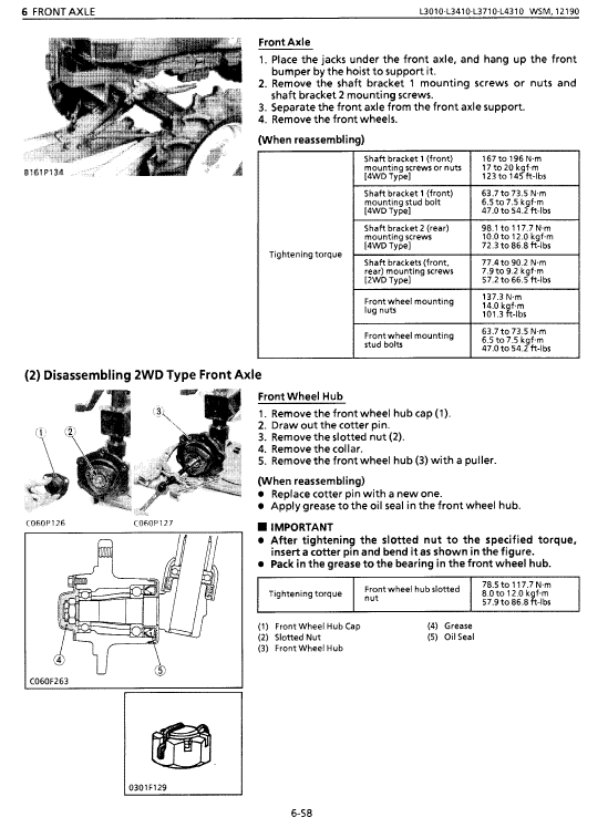 Kubota L3010, L3410, L3710, L4310, L4610 Tractor Workshop Manual