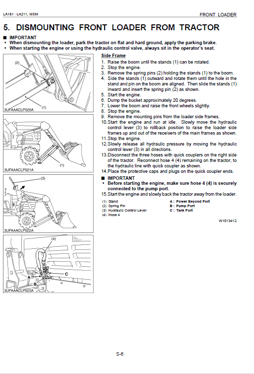 Kubota La181, La211 Front Loader Workshop Manual