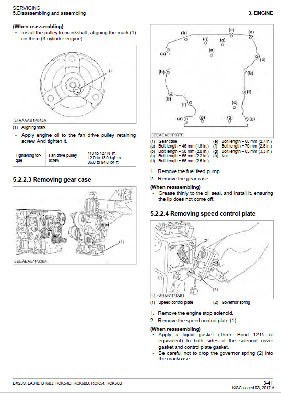 Kubota Bx23s, La340, Bt603 Tractor Loader Workshop Manual