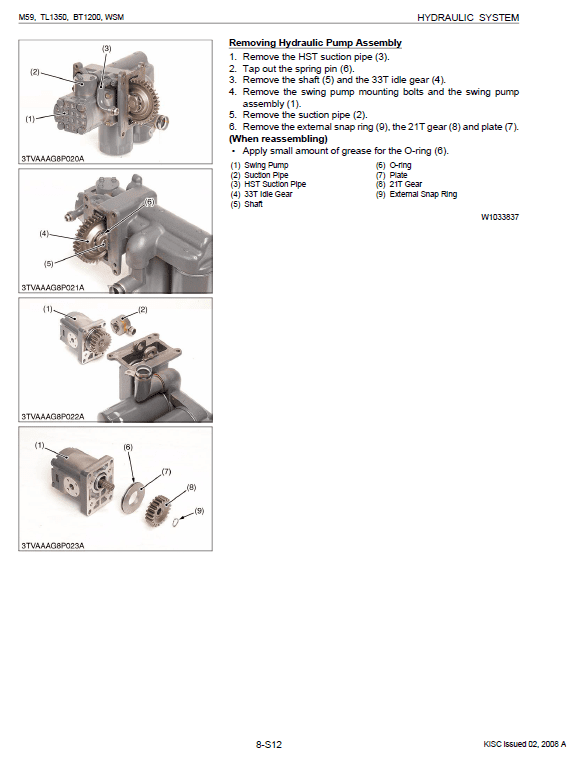 Kubota M59, Tl1350, Bt1200 Tractor Workshop Manual