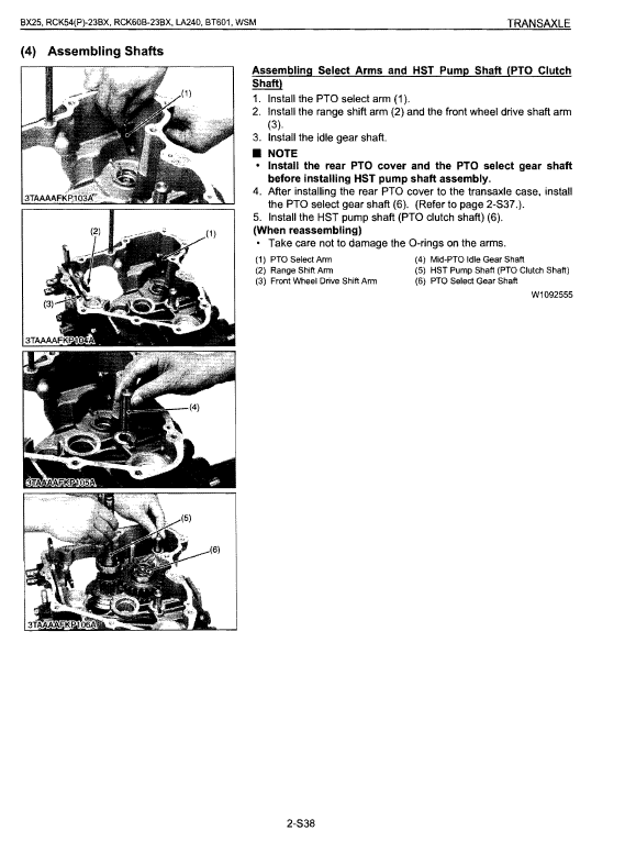 Kubota Bx25, La240, Bt601 Tractor Loader Workshop Manual