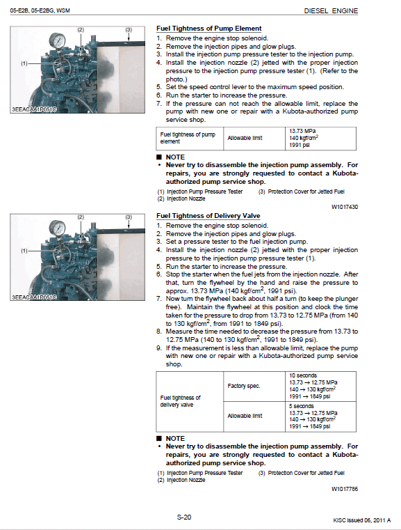 Kubota 05-e2b, 05-e2bg Engine Workshop Service Manual