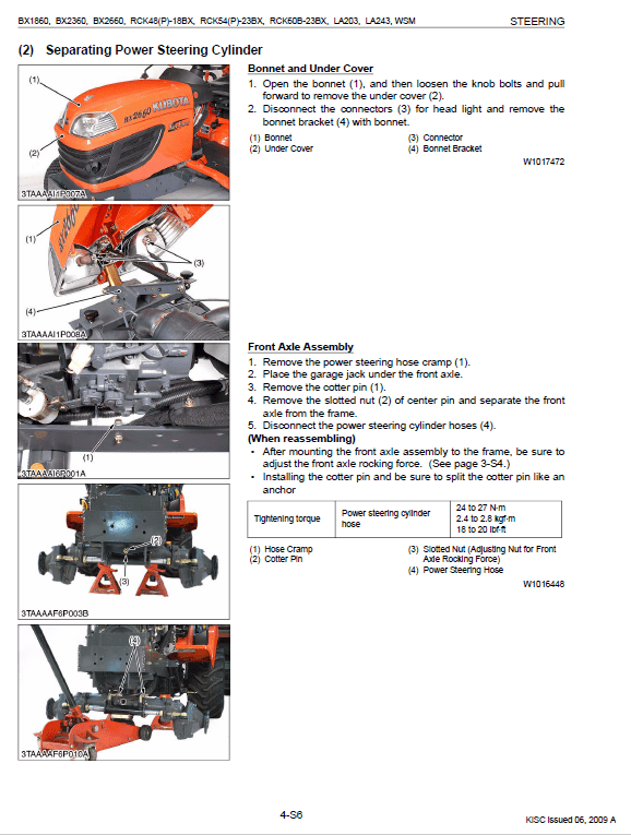 Kubota Bx1860, Bx2360, Bx2660, La203, La243 Tractor Loader Manual