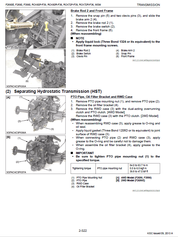 Kubota F2690, F2690e, F3990 Front Mower Workshop Manual