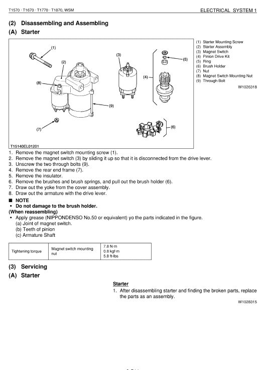 Kubota T1570 Tractor Mower Workshop Service Manual