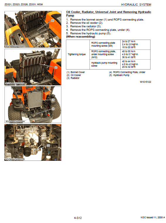 Kubota Zd321, Zd323, Zd326, Zd331 Mower Workshop Service Manual