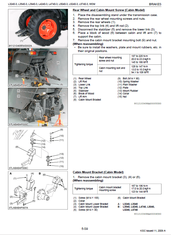 Kubota L3240-3, L3540-3, L3940-3, L4240-3 Tractor Workshop Manual