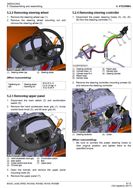 Kubota Bx23s, La340, Bt603 Tractor Loader Workshop Manual