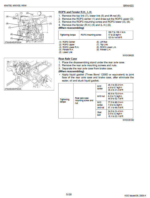 Kubota Mx4700, Mx5100 Tractor Workshop Service Manual