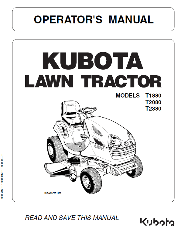 Kubota T1880, T2080, T2380 Tractor Mower Workshop Manual