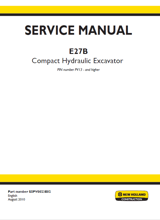 New Holland E27b Compact Excavator Service Manual