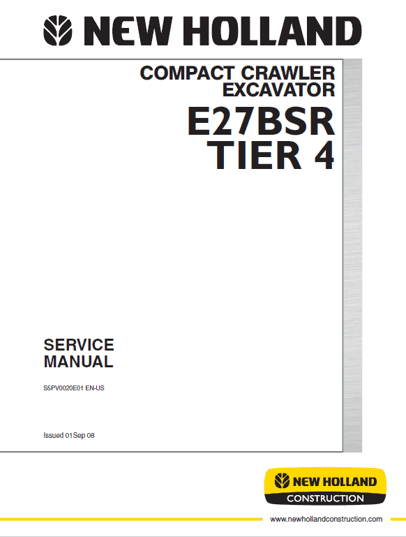 New Holland E27bsr Tier 4 Compact Excavator Service Manual