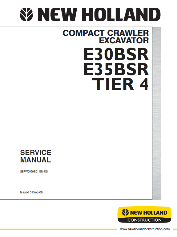 New Holland E30bsr And E35bsr Tier 4 Compact Excavator Service Manual