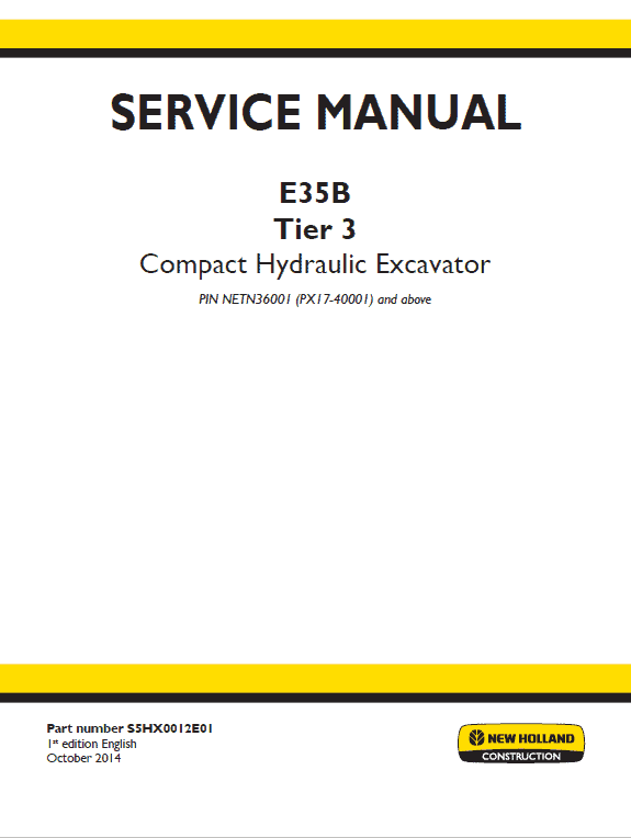 New Holland E35b Tier 3 Compact Excavator Service Manual