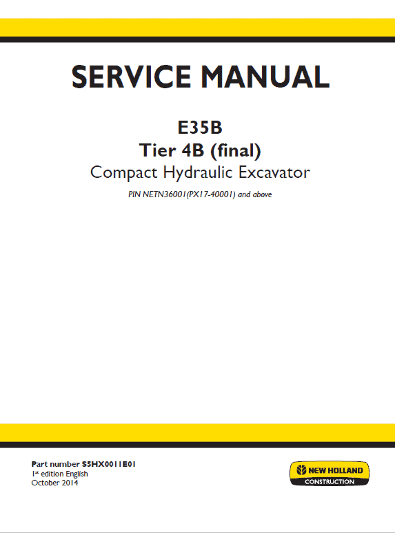 New Holland E35b Tier 4b Compact Excavator Service Manual