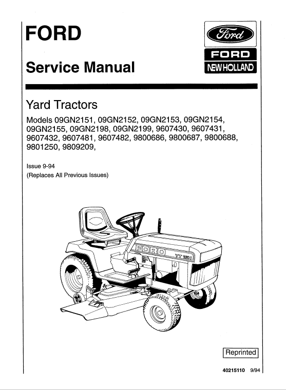 Ford Yt12.5, Yt14, Yt16 And Yt16h Yard Tractor Service Manual