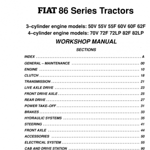 Fiat 70v, 72f, 72lp, 82f, 82lp Tractor Service Manual