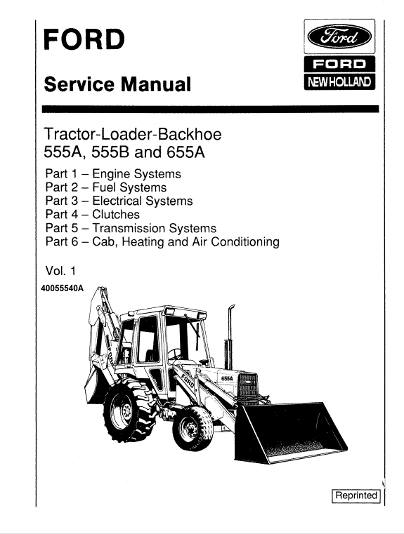 Ford 555a, 555b And 655a Backhoe Loader Service Manual