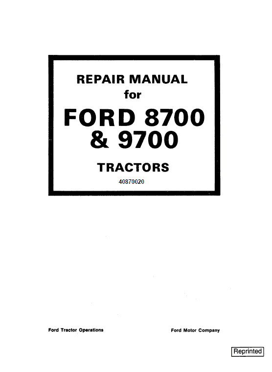 Ford 8700 And 9700 Tractor Service Manual