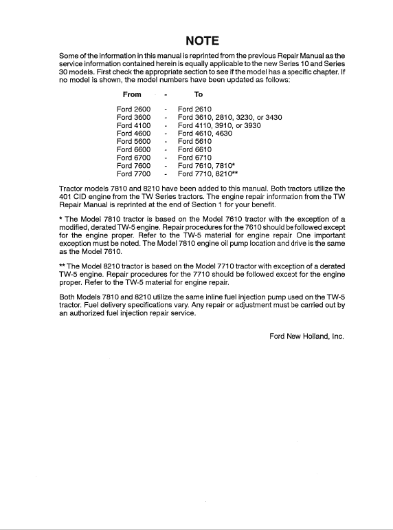 Ford 2600, 2610, 2810 Tractor Service Manual