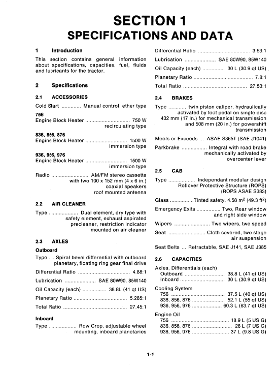 Ford Versatile 756, 836, 856, 876 Tractor Service Manual