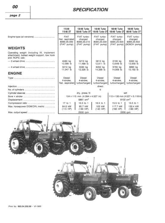 Fiat 115-90, 130-90, 140-90, 160-90, 180-90 Tractor Service Manual