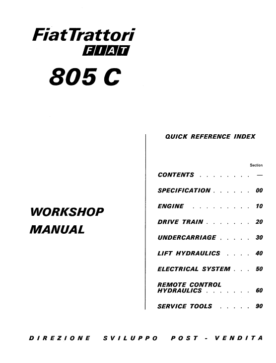 Fiat 805c Crawler Tractor Workshop Service Manual