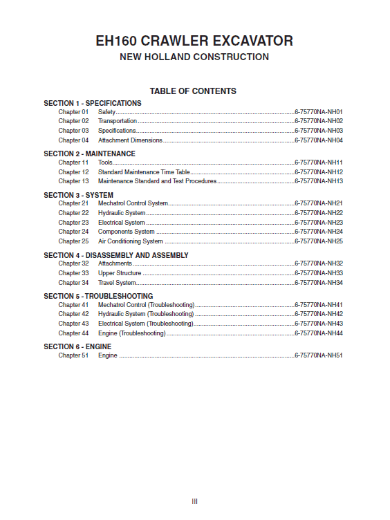 New Holland Eh160 Crawler Excavator Service Manual