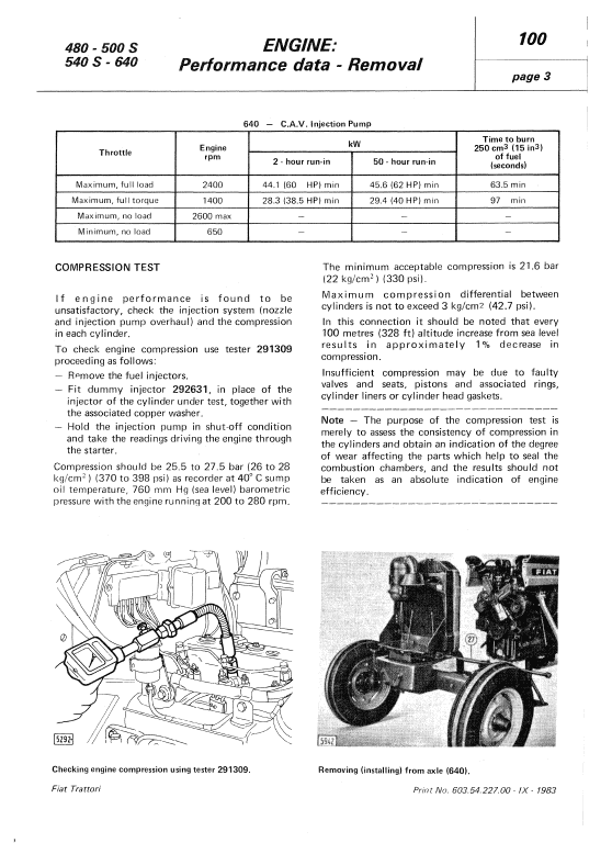 Fiat 480, 500s, 540s, 640 Tractor Workshop Service Manual