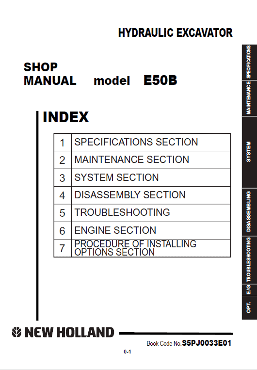 New Holland E50b Hydraulic Excavator Service Manual