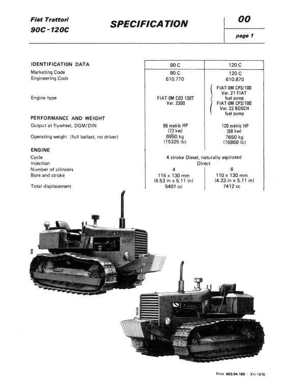 Fiat 90c, 120c Tractor Workshop Service Manual