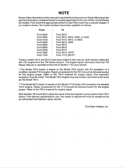 Ford 4100, 4110, 4600, 4610, 4630 Tractor Service Manual